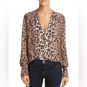 NWOT joie 100% SILK TARIANA Leopard‎ Light Taupe Covered Button up LS Top XXS